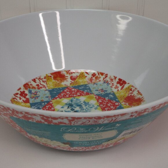Pioneer Woman Salad Serving Bowl Patchwork Medley Splatter Melamine 10"d 2.5Qt - Picture 1 of 8